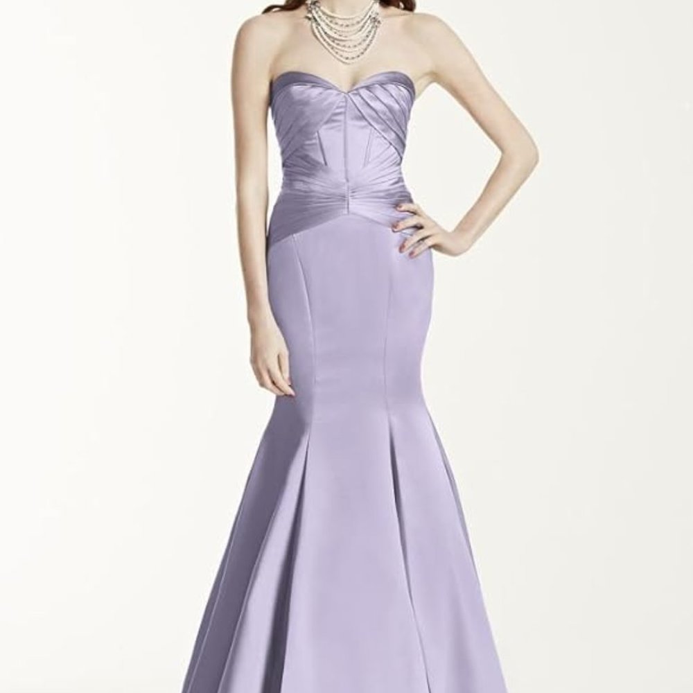 Long Strapless Satin Fit and Flare Dress